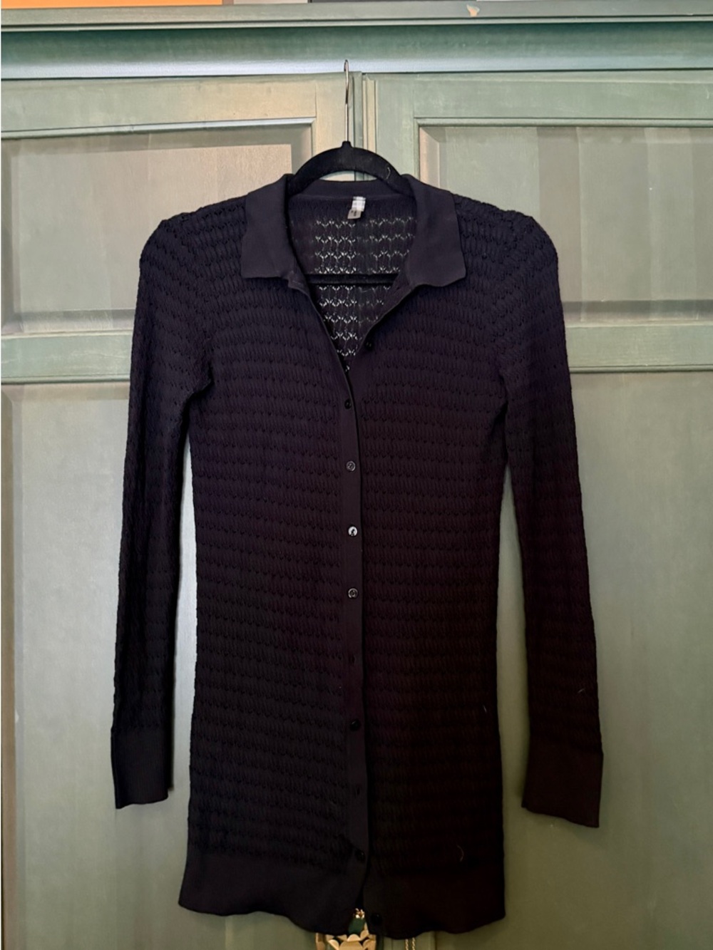 Revolve Devon Windsor Maise Button Up Tunic Dress Swim Cover Black Knit XS